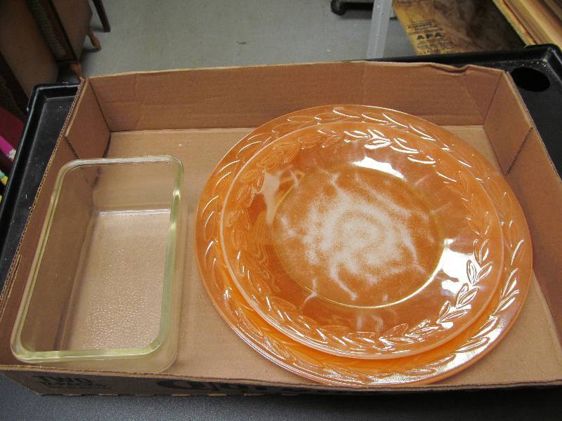 Lot of Vintage serving Plates and glass cooking pan