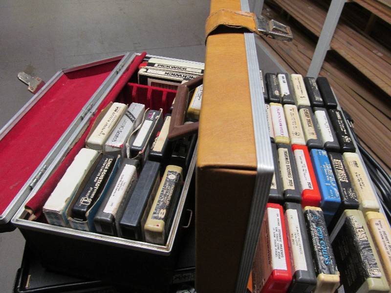 Lot of 8 track tapes and carry cases