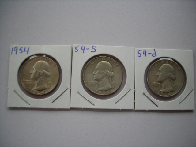 3-1954 Washington Quarters (p,d,s)