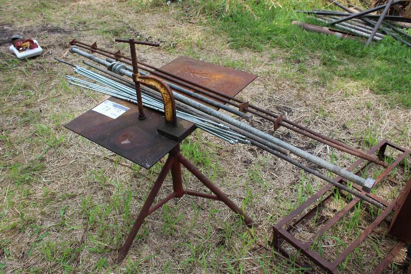 lot 71 image: Metal Table wVise Grip Attachment Includes Steel Poles & Tubes 30 x 18 x 42.