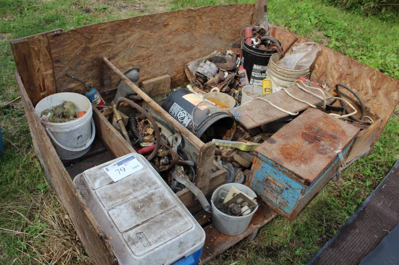lot 79 image: Bin Lot Including Tool Bin Plastic Cooler Plastic Buckets And More.