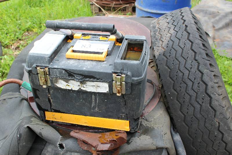 lot 83 image: Plastic Tool Box wLatching & Locking Top BlackYellow Handle.