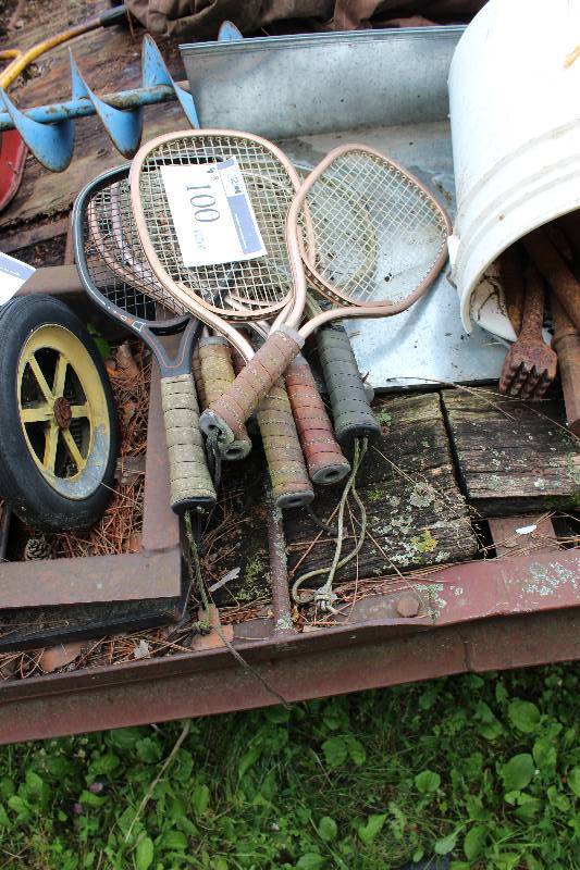 lot 100 image: Lot of (8) Vintage Tennis Rackets.