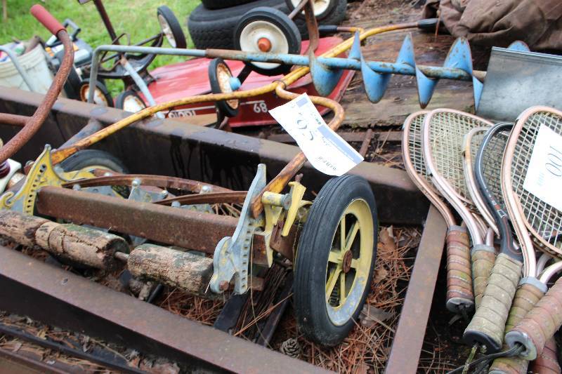 lot 95 image: Lot of (2) Including Manual Push Mower Manual Auger wHandle.