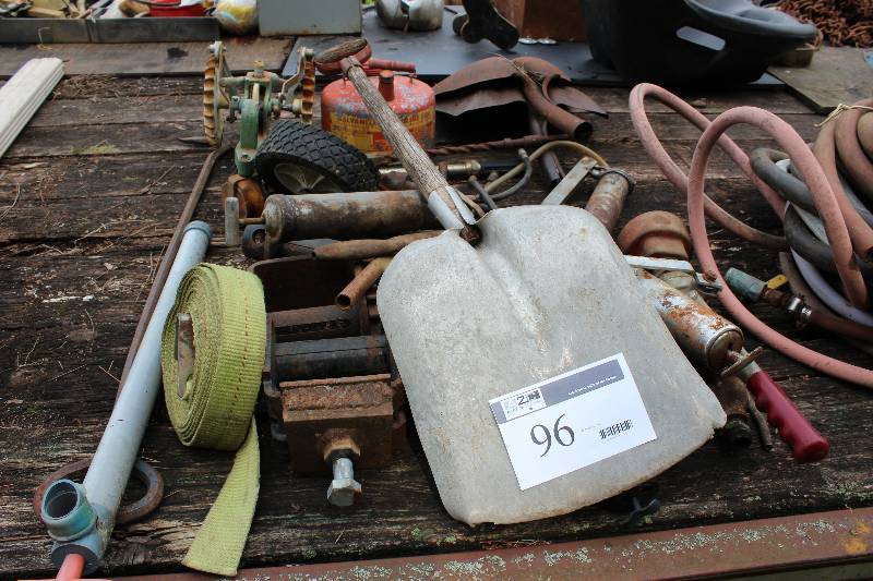 lot 96 image: Lot Including Metal Snow Shovel Strap Metal Shovel Heads Grease Guns And More.