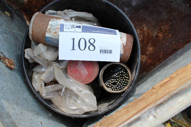 lot 108 image: Bucket Lot Including Welding Electrodes And More.