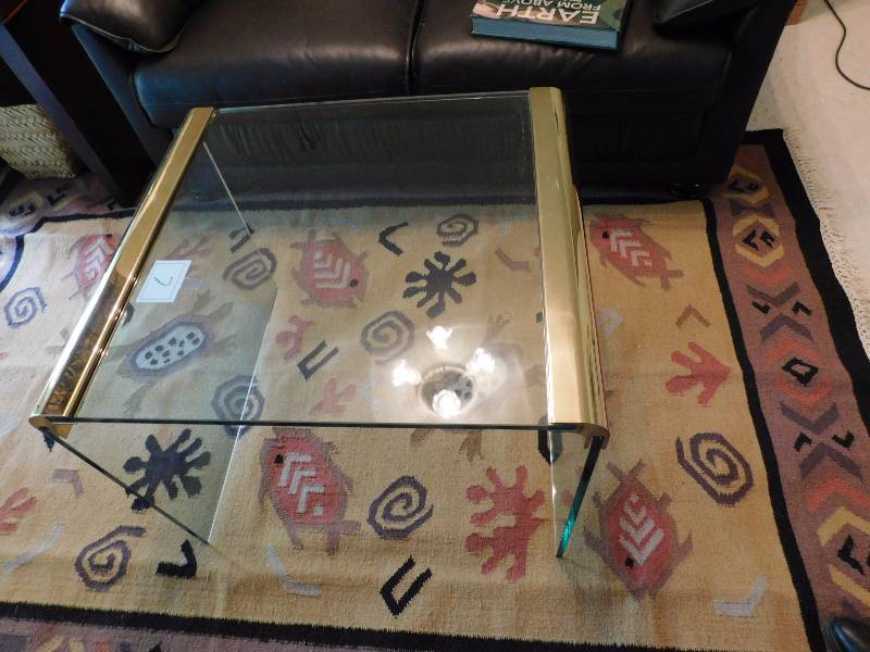 lot 7 image: glass and brass coffee table