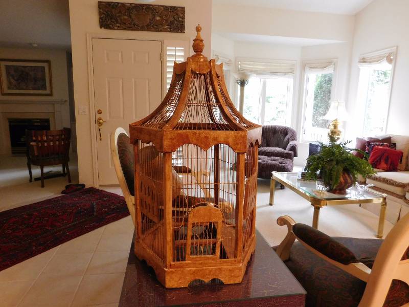 lot 59 image: Wood and metal birdcage. this could be used for live birds or decor