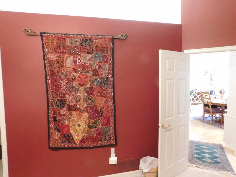 lot 62 image: Intricate 41x68 Wall hanging made in India from used clothing and beads