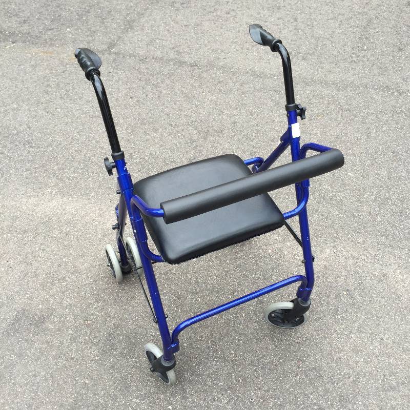 lot 001 image: Flashy Blue Folding Rolling Walker - Rollator Soft Seat 4 Wheel - Orthotic - Wheelchair