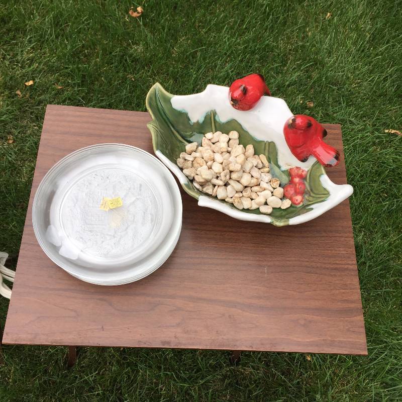 lot 003 image: Vintage Milk Glass White Square Hobnail Oil Lantern Hurricane Style Electric Lamp, Retro Bun Warmer, Arcoroc Glass Christmas Plates, Cardinal Planter