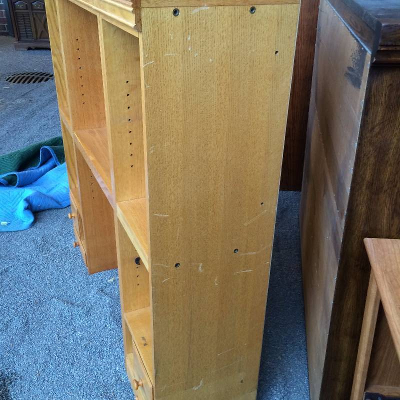 lot 019 image: Blond Oak Finish Desk Desktop Hutch with Drawers - Closet Organizer
