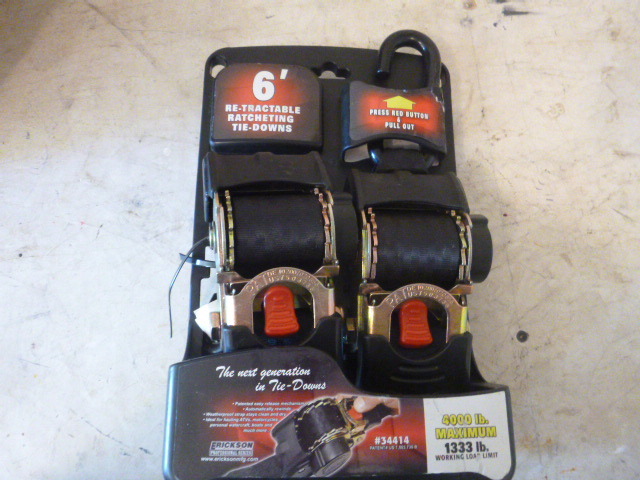 2 Erickson Retractable Ratcheting Tie Downs with J Hooks