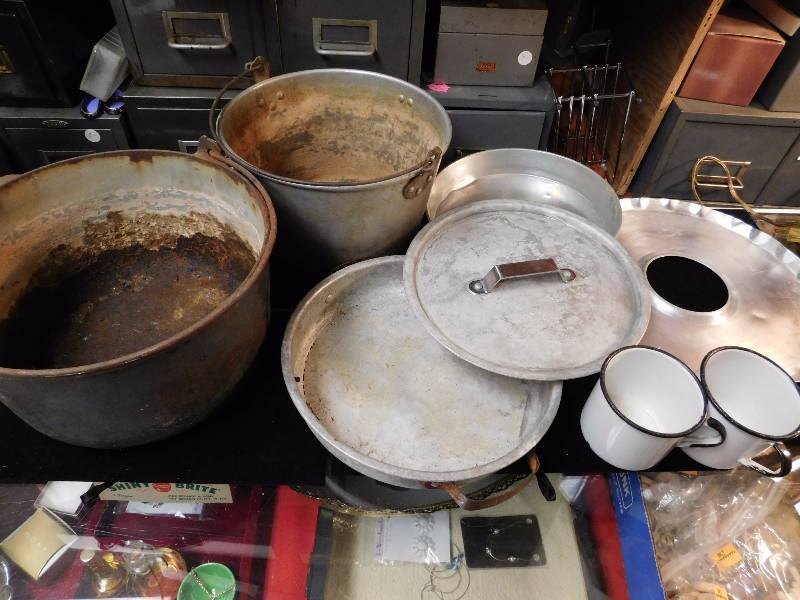 lot 19 image: cast iron kettle and aluminum kettle and more