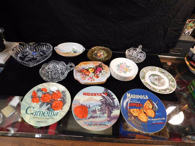 lot 36 image: large lot of decorative plates tins crystal items see photos