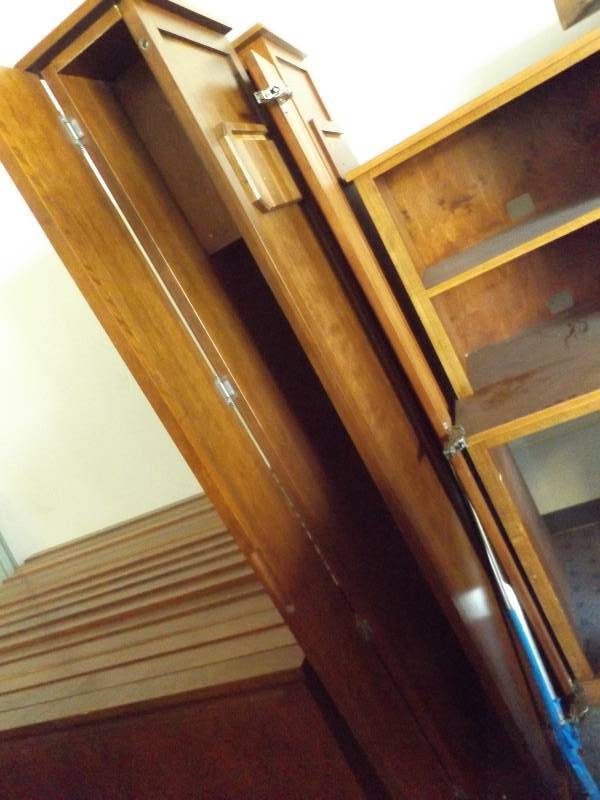 lot 124 image: Twin Broom Cabinets with Center Coat Rack