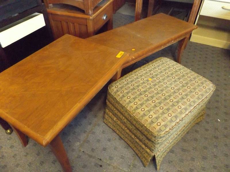 lot 121 image: Wood Table, Wood Shelf, Upholstered ottoman