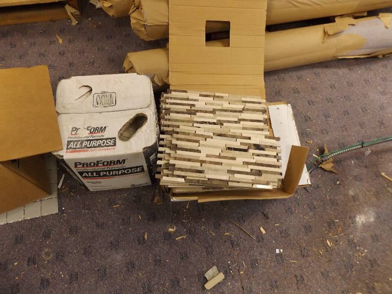 lot 175 image: Box of Back Splash Tile and Joint Compound