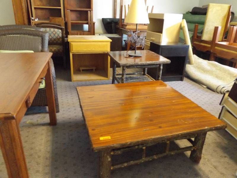lot 96 image: Rustic Coffee Table, and Lamp, End Table