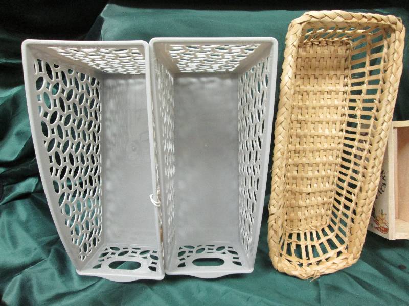 2 Plastic Paper trays, 1 Whicker Pe...