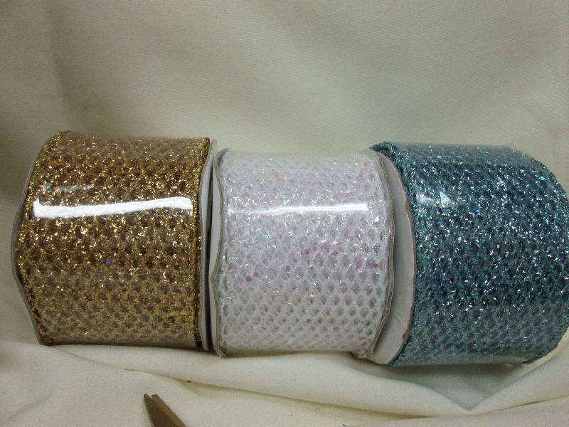 Mesh Ribbon Set, 3 Pc. Set Gold, Wh...