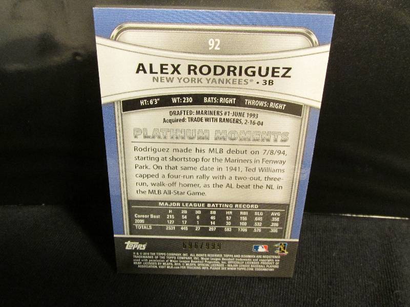 2010 Bowman Alex Rodriguez 696999...
