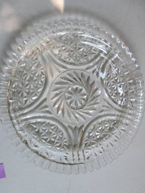 Fancy cake plate pressed glass with...