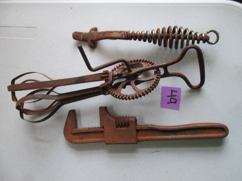 Very old tools, monkey wrench, stov...