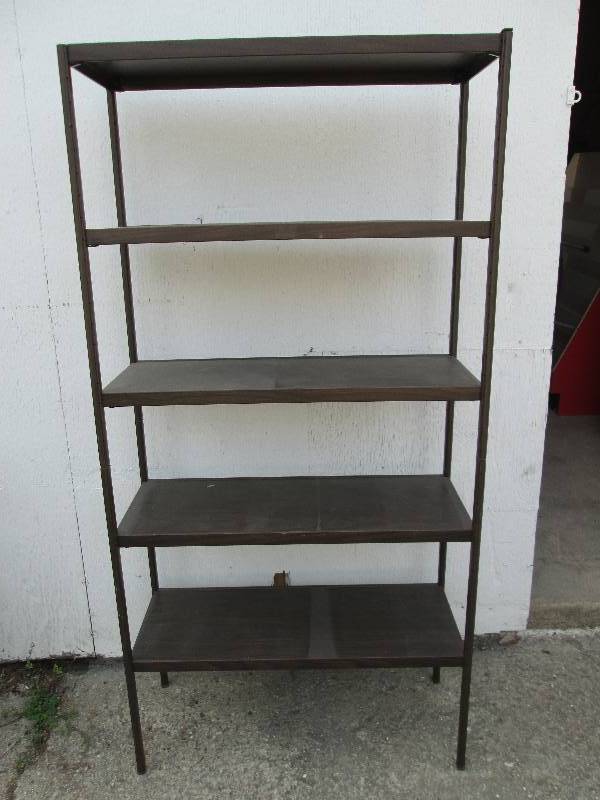 all metal shelf with wood grain fin...