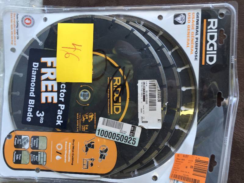 lot 46 image: Ridgid General Purspose Diamond Blades set of 3