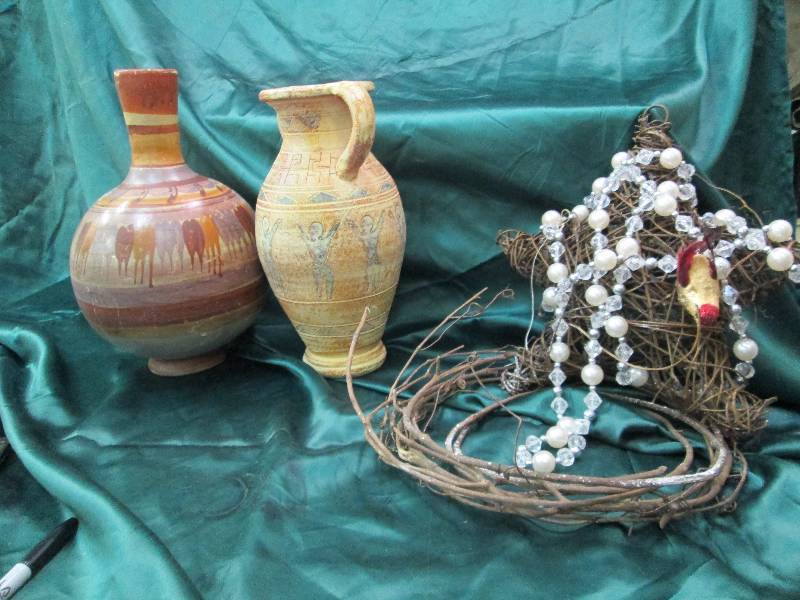 lot 2 image: 2 ceramic vases and a star made  ou...