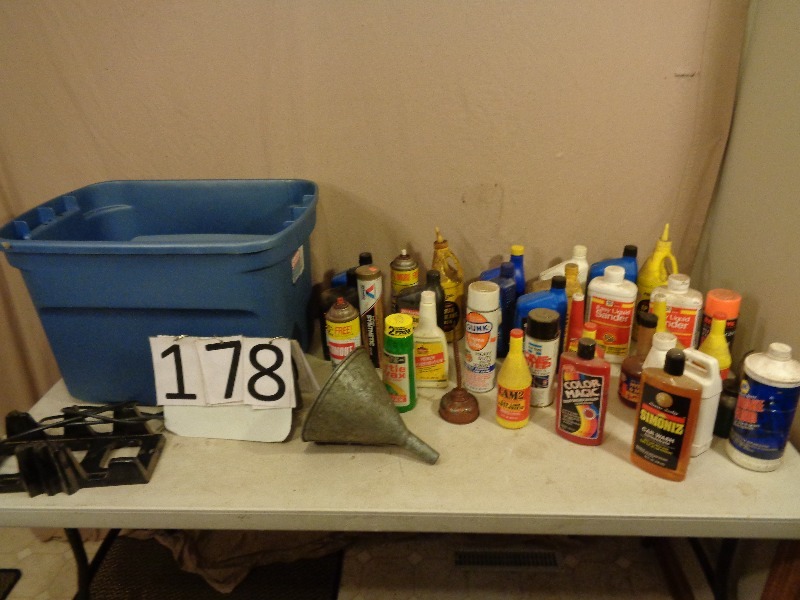 Tote Full of Shop and Auto Chemicals