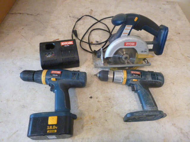 lot 62 image: Ryobi Circular Saw and 2 Ryobi Drills