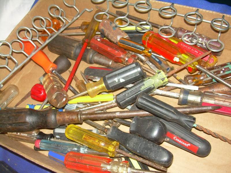 box of screw drivers