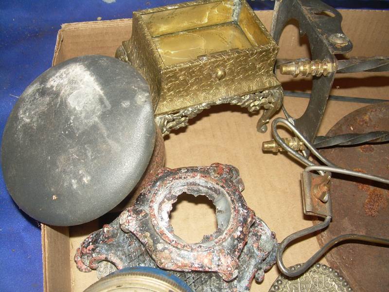 box of vintage metal odds and ends