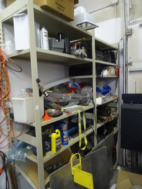 Metal shelving unit.