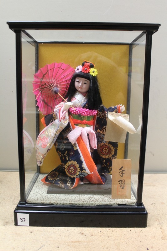 lot 32 image: Japanese Porcelain Doll in Display