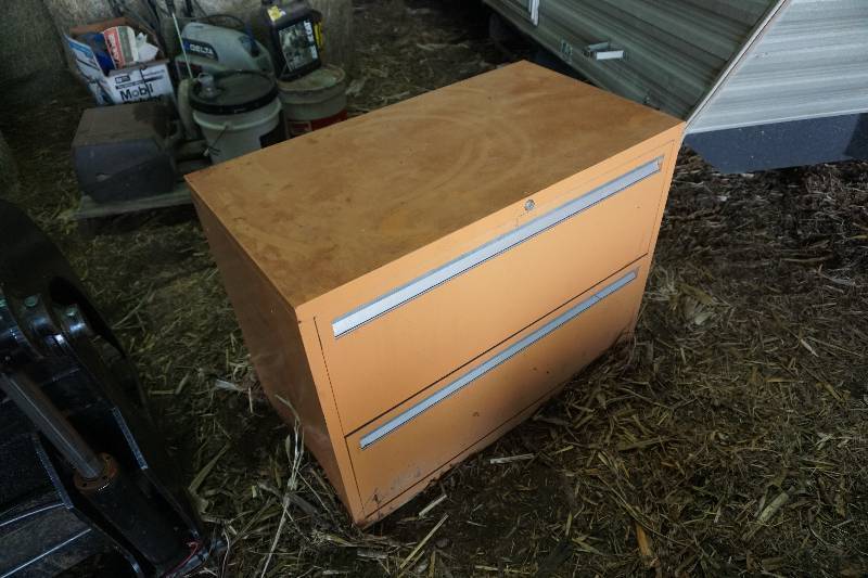 lot 14 image: Metal Two Door Horizontal File Cabinet