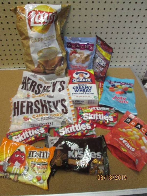 mixed lot of snacks m&ms, hersheys...