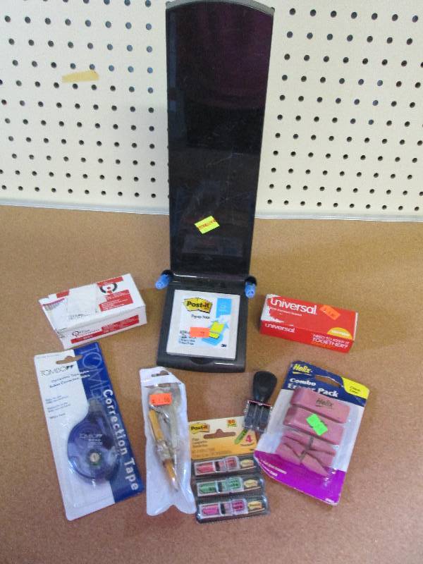 mixed lot of office supplies and ba...