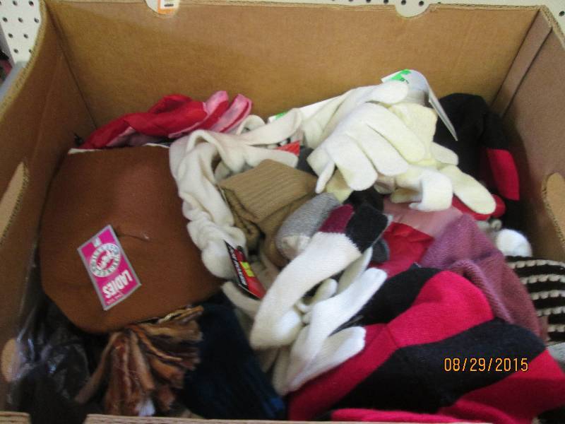 banana box half full of gloves and ...