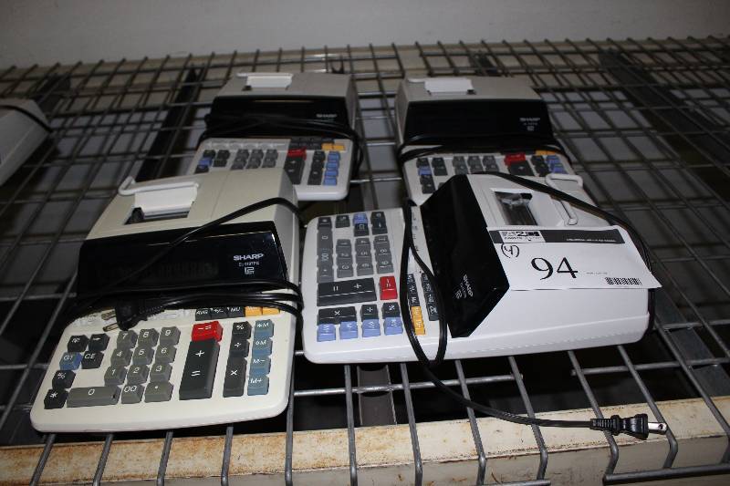 lot 94 image: Lot of (4) Sharp EL-1197PII 12 Digit Electronic Adding Calculators wCords & Printers.