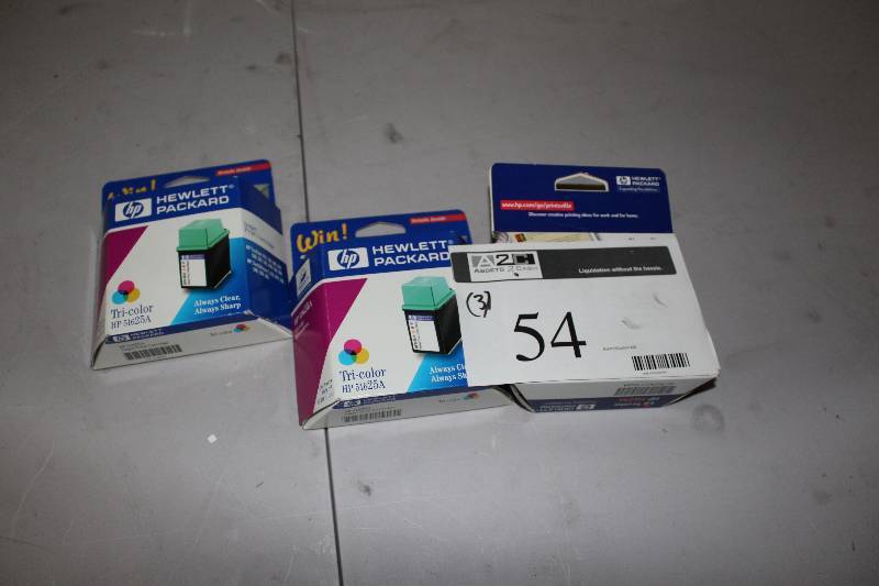lot 54 image: Box Lot of (3) HP Inkjet Print Cartridge Model 51625A Tri-Color.