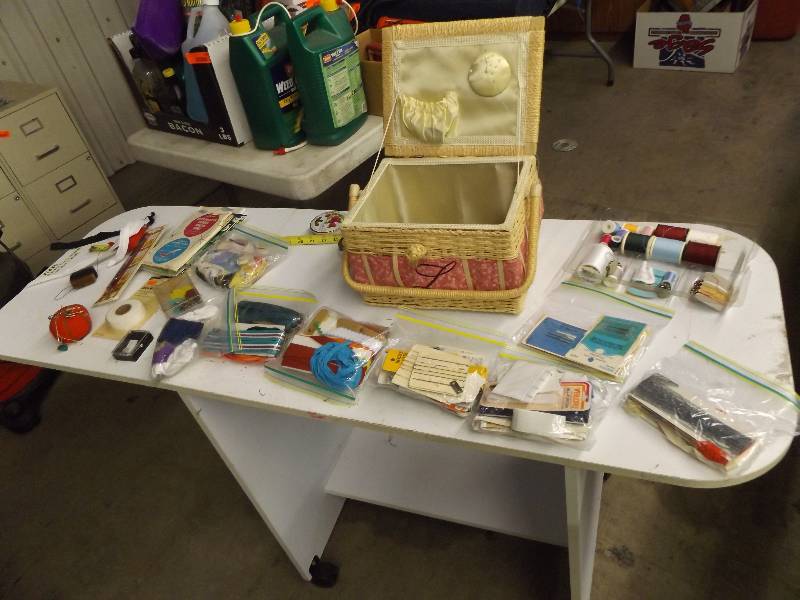 lot 290 image: Sewing Basket and a lot of Sewing Items
