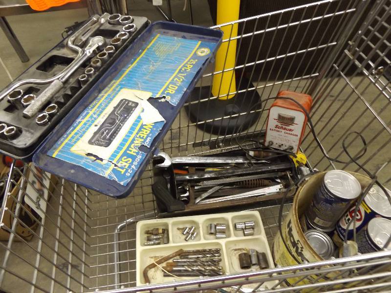 lot 132 image: Socket Set, Drill Bits, Battery Charger, STP, Wrench, Cutter, Tape Measure, more