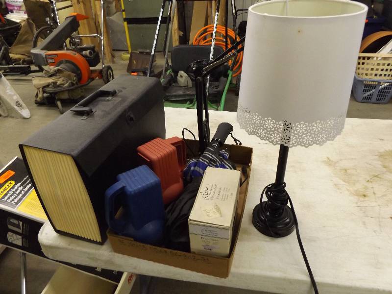 lot 158 image: Lamp, Organization File Case, 2 Flashlights, Umbrella