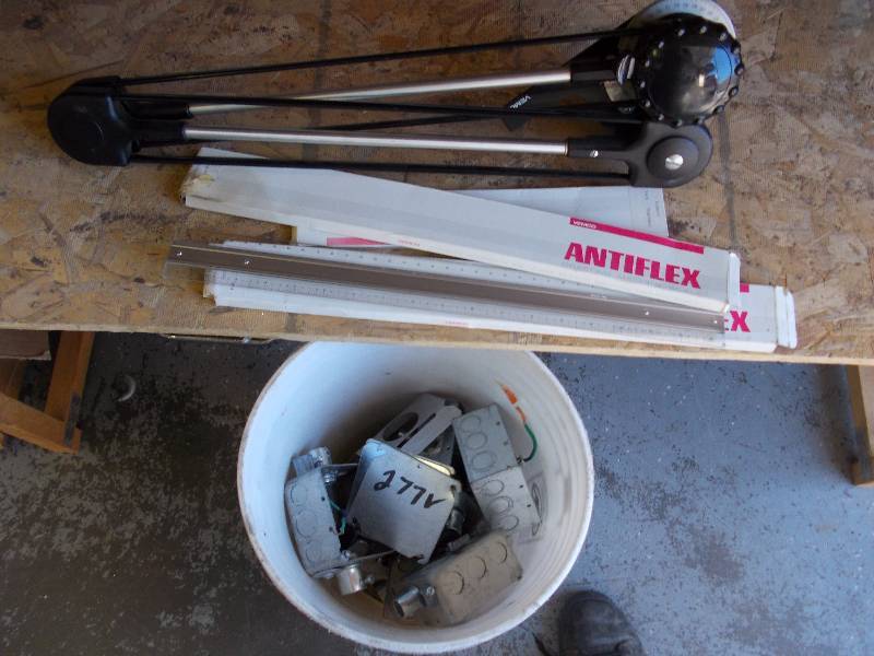 Pail Full Of Electrical Parts, Drafting Table Scales, Funco Drafting Machine