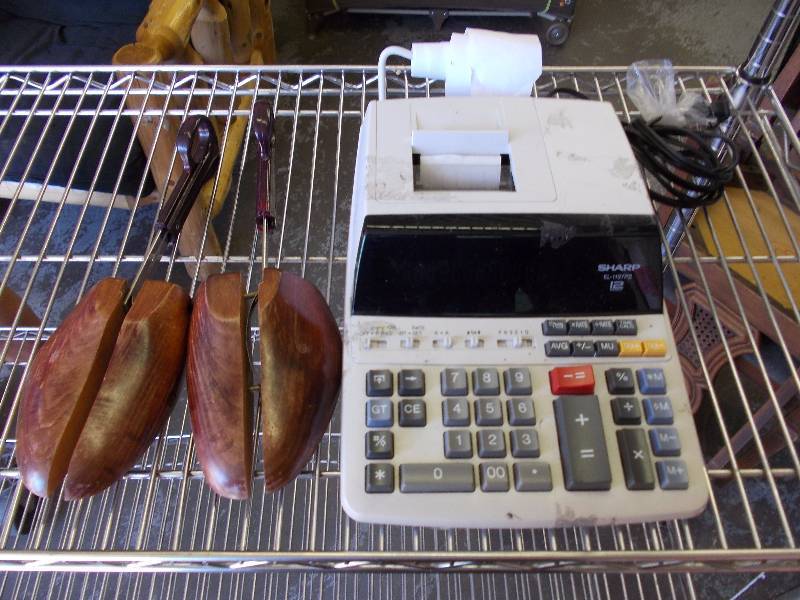 Vintage Pair Of Wood Shoe Stretchers, Sharp Calculator