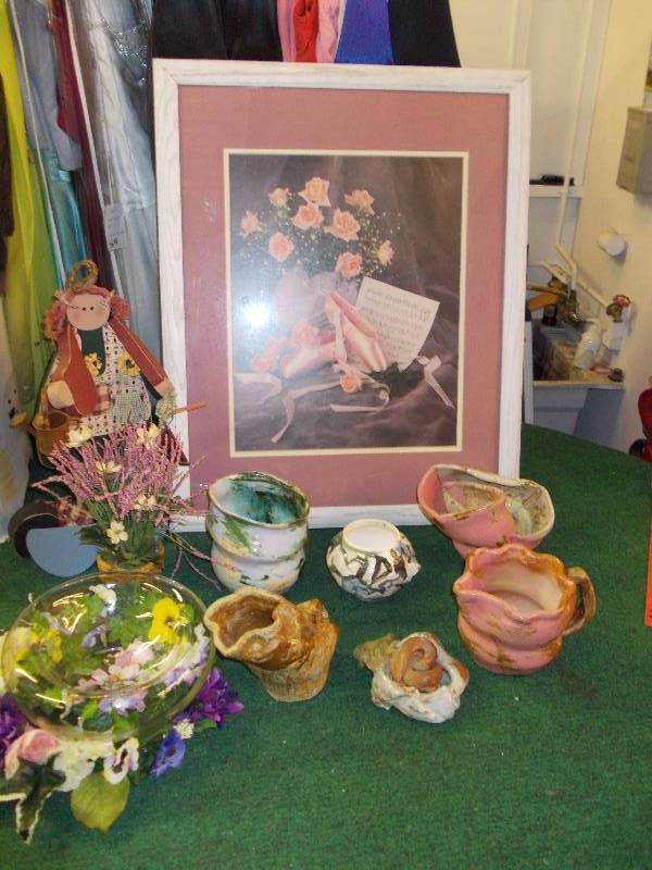 Lot Of Handcrafted Pottery, Framed Picture, More