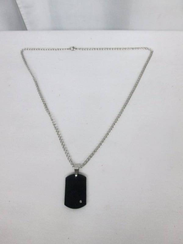 lot 95 image: Crucible Mens Black Steel CZ Dog Tag Pendant